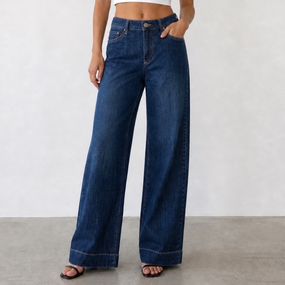 Code Bleu Women Blue Wide Leg Size 8 Average Dark Wash Stretch Denim Jeans